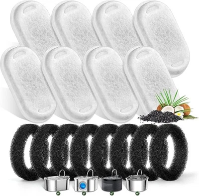 Filtros de fuente de agua para gato para fuente de acero inoxidable para mascotas 8 filtros con 8 esponjas Foto 1 de 4