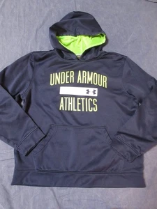 Boys UNDER ARMOUR Hoodie Sweatshirt - Sz Youth L - Blue w/ Green ATHLETICS Logo - Picture 1 of 2