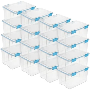 Sterilite 54 Quart Klar Kunststoff Stapelbar Aufbewahrungsbehälter mit Dichtung Verschluss Deckel, 16er Pack - Bild 1 von 11