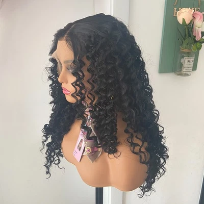 Peluca Afro Kinky Larga Rizada Negra Encaje Frontal Gorra para Mujer Suave Natural Uso Diario Foto 1 de 4