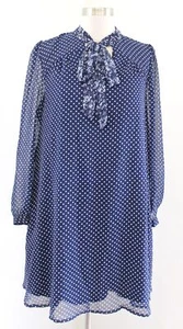 11 1 Tylho Anthropologie Isla Chiffon Polka Dot Tie Neck Shift Dress Size S Navy - Picture 1 of 8