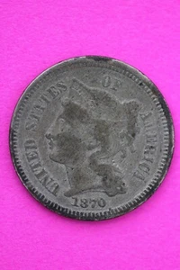 1870 Three 3 Cent Nickel Scarce Semi Key Date Type Coin Philadelphia Mint 65 - Picture 1 of 4