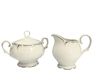 Simplicity Modern China & Table Institute Creamer And Sugar Bowl With Lid Silver - Picture 1 of 10