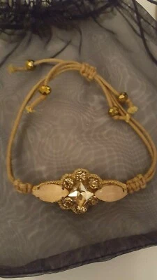 Deepa Gurnani Crystal Peach Coral Tan Adjustable Leather Bracelet Wrap Boho  - Image 1 of 3