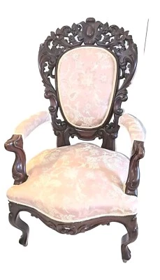 Raro fabuloso sillón de palisandro Roux tallado rococó perforado años 1850-1860? Foto 1 de 4