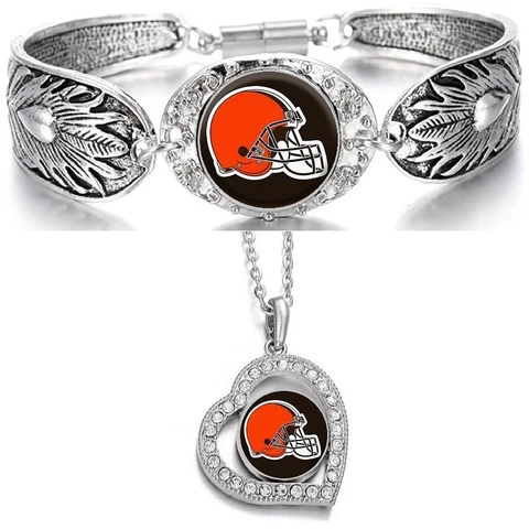 2 PcSet Cleveland Browns Gift Womens Sterling Silver Necklace Bracelet Set D3D19 Cover
