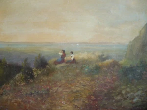 ANTIGUA PINTURA AL ÓLEO ANTIGUA FIRMADA ROMANCE PAISAJE MONTAÑA ACANTILADO NATURALEZA - Imagen 1 de 10