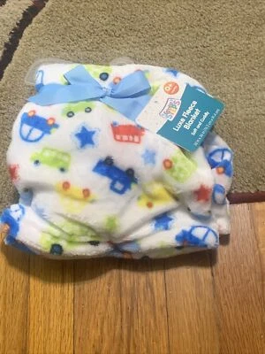Gentle Steps Baby Blanket CARS & TRUCKS White w Colorful Vehicles Luxe Fleece - Image 1 of 4