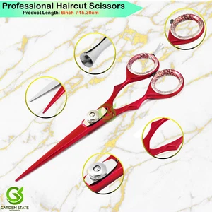 Tijeras de afeitar afiladas profesionales de 6"" rojas para cortar el pelo salón peluquería - Imagen 1 de 3