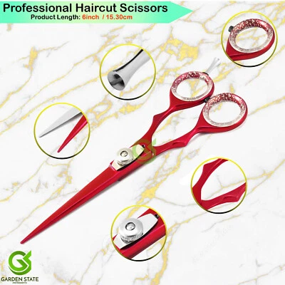 Tijeras de afeitar afiladas profesionales rojas de 6"" para salón peluquería Foto 1 de 3