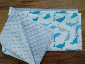 Baby blanket, made from cotton and soft plush fabric, beautiful dolphins print - Picture 1 of 4