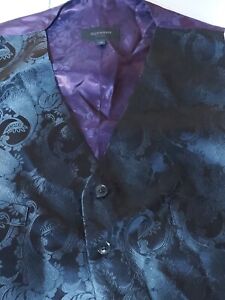 Duchamp London 100% Silk Suit Vest Black and Purple Size 46