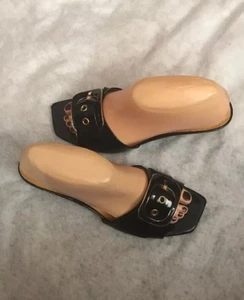 Etienne Aigner Nova Wedge Slides Sandals Vegan Man Made Brown Gold Size 7.5 M - Picture 1 of 6