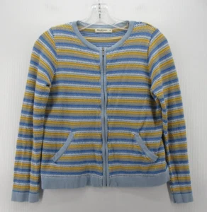 Woolovers Sweater Women Small Blue Full Zip Cardigan Striped Organic Cotton Zip - Picture 1 of 10