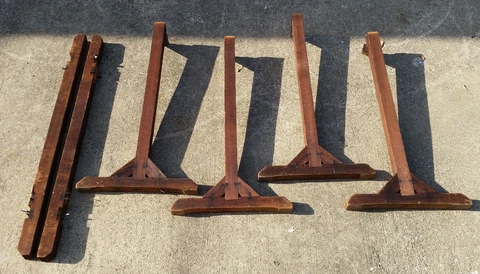 Vtg Antique Industrial coffee Table Desk end stand Legs Feet Quilt Stretcher Rug Cover