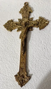 Antique old collectible solid brass crucifix Christ to hanging - Picture 1 of 7