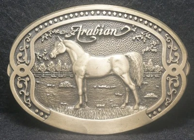 XD15154 * NOS* 复古 20 世纪 70 年代 * 阿拉伯马 * 动物饲料 男式黄铜皮带扣 — 第 1/2 张图片