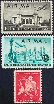 Scott US C34 C35 C38: Air Mail Issues 1947-1948, Mint, FREE Shipping! - Image 1 of 2