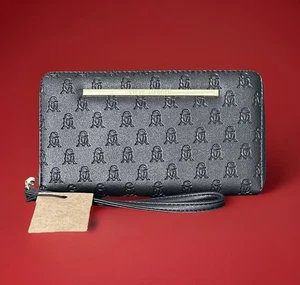 Steve Madden Zip Around Wristlet Wallet Black Signature Monogram Large Bzippy - Picture 1 of 7