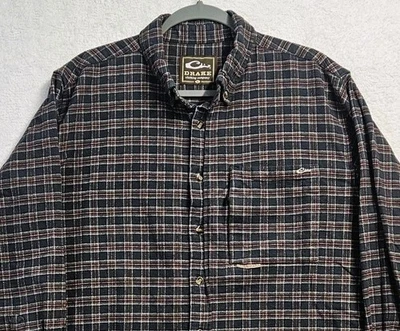 Camisa de franela con botones Drake Waterfowl talla grande marrón verde algodón a cuadros larga Foto 1 de 4