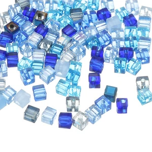 100Pcs Crystal Cube Beads, 3mm Loose Square Glass Beads(Blue Series) - Picture 1 of 6