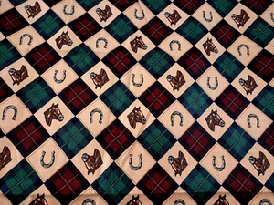 (Ma) Cranston Print Works Fabric Horse Horseshoe Aquestrian Sewing 44"x 1-1/2 Y - Picture 1 of 5