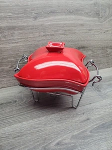 Godinger Siena Red Square 1QT PORCELAIN CHAFING DISH/CASSEROLE w/ STAND NICE - Picture 1 of 8