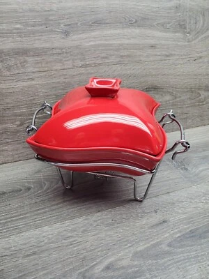 Godinger Siena Red Square 1QT PORCELAIN CHAFING DISH/CASSEROLE w/ STAND NICE - Image 1 of 4