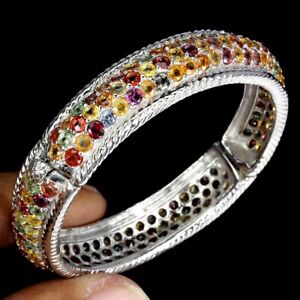 Heated Round Sapphire 3mm 14K White Gold Plate 925 Sterling Silver Bangle