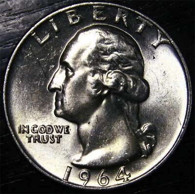 1964 Washington Quarter 25c US Coin 90% Silver Philadelphia Mint BU - Image 1 of 2