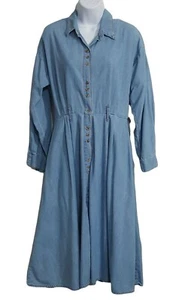 Tickets Kleid Damen 8P Denim Chambray Baumwolle Vintage USA Knopfleiste Langarm - Bild 1 von 9
