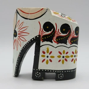 Vintage Hand Painted Carved Sri Lanka Batik Folk Art Wood Elephant Statue Figure - Picture 1 of 10