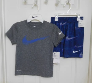 NWT 2pc Nike Gray Blue Shirt & Print Shorts sz 4t 4 or 5 - Picture 1 of 1