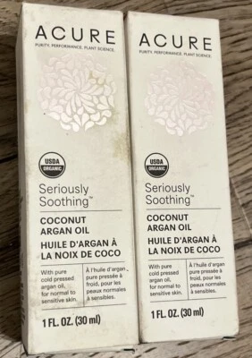 Acure Seriously Calmante, Aceite de Órgano de Coco, 1 OZ Cada Paquete de 2 Caja Manchada Foto 1 de 2