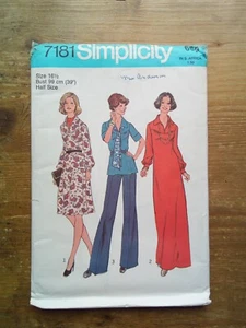7181 Maxi Dress Tunic Pants Size 16 1/2 Used Vintage Simplicity Sewing Pattern - Picture 1 of 2
