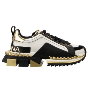DOLCE & GABBANA DG Logo Men Leather Sneaker SUPER KING Gold White 41 UK 7 US 8 - Picture 1 of 7
