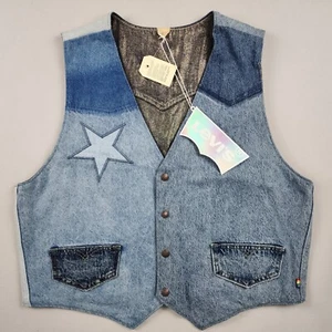 Levi's Pride Vest Size L Reversible Patchwork Blue Gold Denim Cotton Unisex NEW - Picture 1 of 14