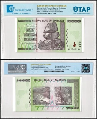 🇺🇸 DONALD J. TRUMP OWNED 🇺🇸 50 TRILLION ZIMBABWE DOLLAR  💪 TAP CERTIFIED - Image 1 of 4