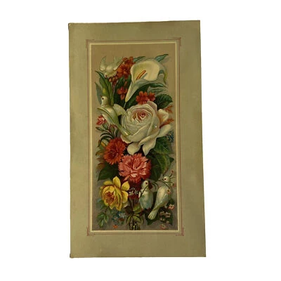 Victorian Era Advertising Trade Card Bouquet of Flowers Calla Lily White Birds - Image 1 of 4