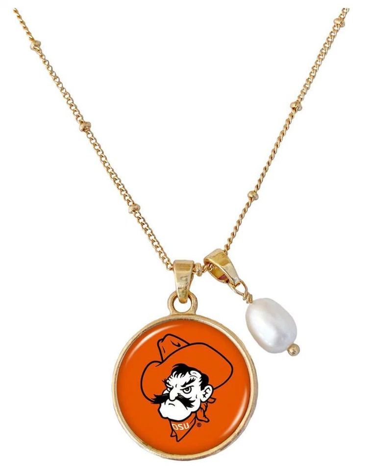 Oklahoma State Cowboys Diana Gold and Pearl Saturn Necklace Jewelry Gift OSU - Image 1 of 1
