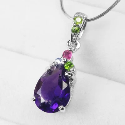 Stunning Purple Amethyst 925 Sterling Silver White Gold Plated Gemstone Pendant - Image 1 of 4