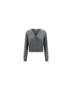 Prada Cropped Cardigan V-Neck Long Sleeves Women Gray Sweaters - Picture 1 of 4