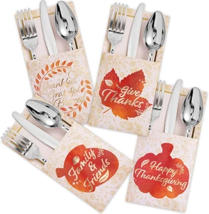 36PCS Thanksgiving Turkey Cutlery Holders, Gold Foil Utensil Holders - Picture 1 of 13