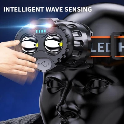 LED Motion Sensor Headlight USB Rechargeable Headlamp NewKF65 Head Torch H0G4