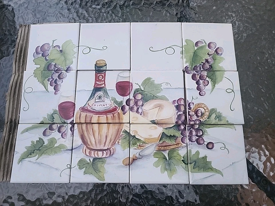 ITALIAN GRAPEVINE MURAL MULTI COLORED HAND PAINTED ART CERAMIC TILES BACKSPLASH - Image 1 of 4