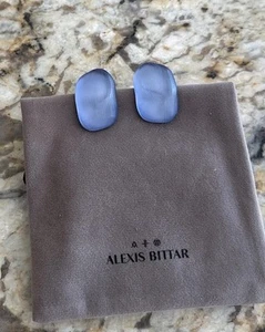 100% Authentic Alexis Bittar Steel Blue Lucite Thumbprint Earrings - Picture 1 of 11