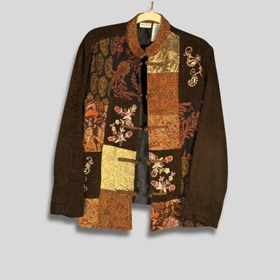 Chaqueta Ciervo Blanca Retazos y Floral Bordada Cuello Mandarín Multicolor W M Foto 1 de 4