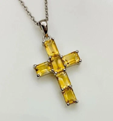 1.30Ct Emerald Lab-Created Citrine  Cross Pendant 14k White Gold Over - Image 1 of 2