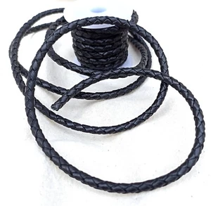 Lederband geflochten Lederschnur Lederriemen Lederbänder Echtleder schwarz 1m 3m - Bild 1 von 5