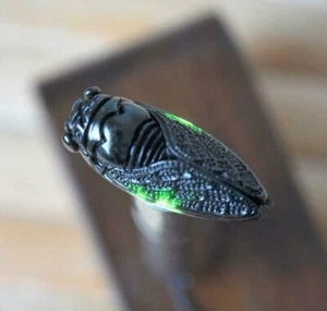 Statue Natural jade pendant cicada new black green jade Necklace Amulet - Picture 1 of 5